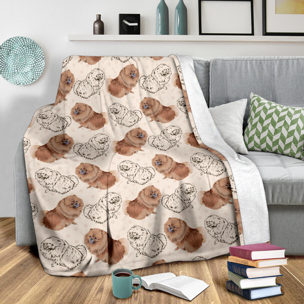 Pomeranians Pattern Print Design A01 Premium Blanket