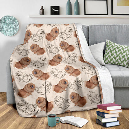 Pomeranians Pattern Print Design A01 Premium Blanket
