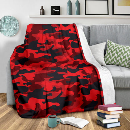 Camo Red Pattern Print Design 03 Premium Blanket