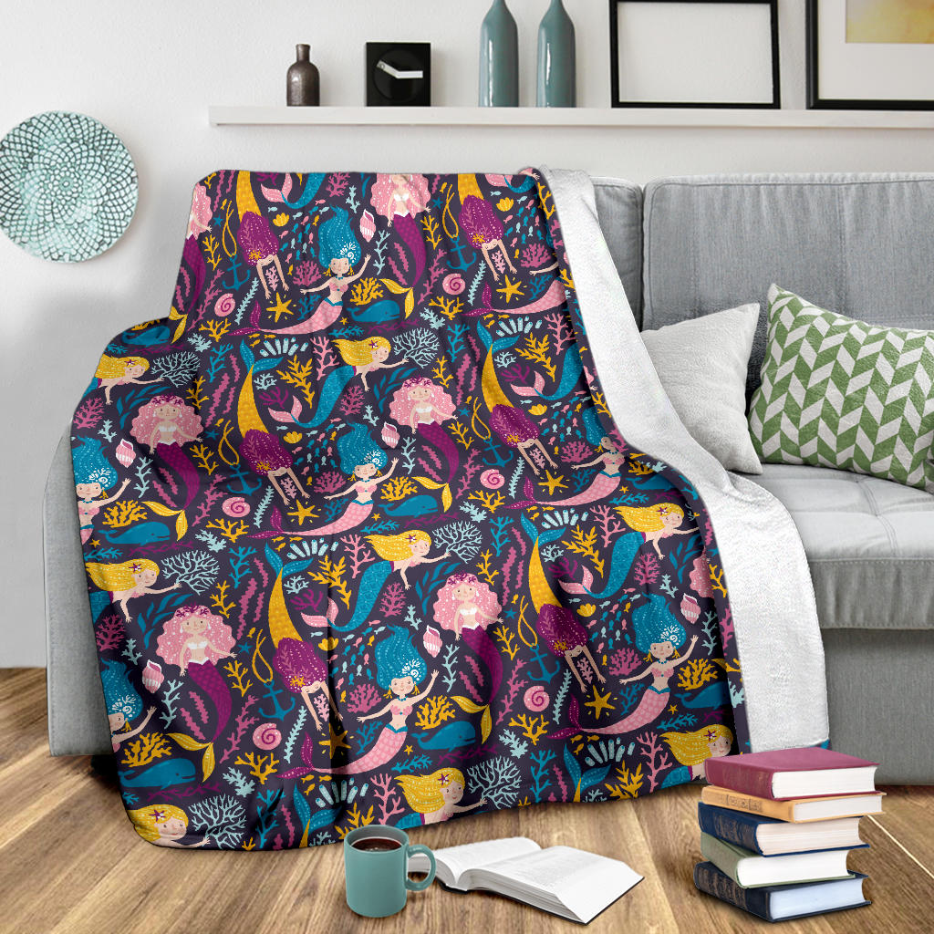 Mermaid Pattern Print Design 08 Premium Blanket