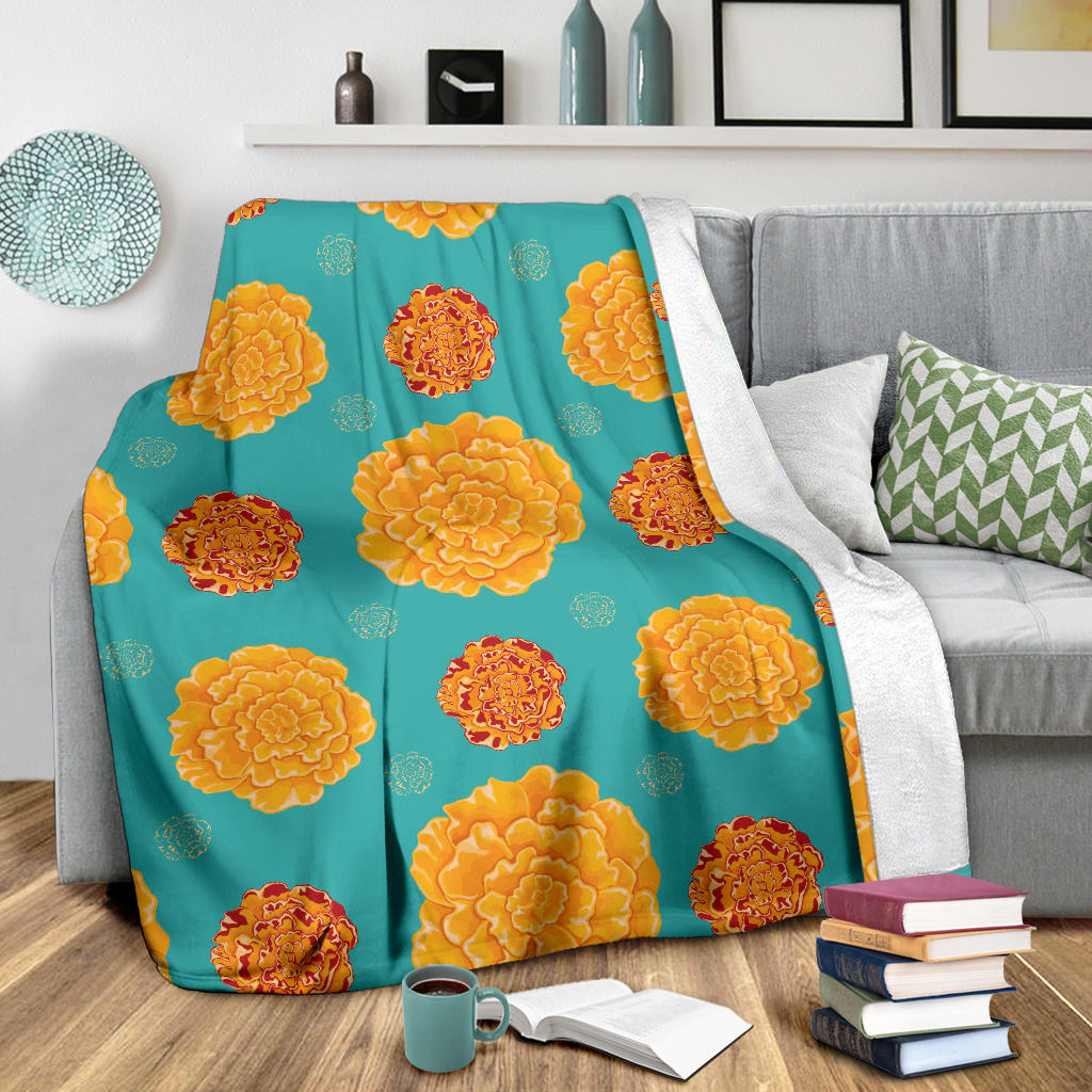 Marigold Pattern Print Design 02 Premium Blanket