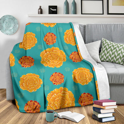 Marigold Pattern Print Design 02 Premium Blanket