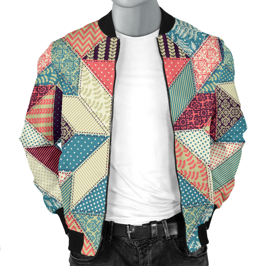Patchwork Pattern Print Design 02 Men Bomber Jacket