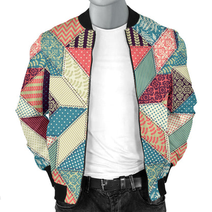 Patchwork Pattern Print Design 02 Men Bomber Jacket