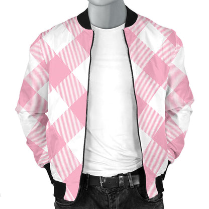 Gingham Pink Pattern Print Design 02 Men Bomber Jacket