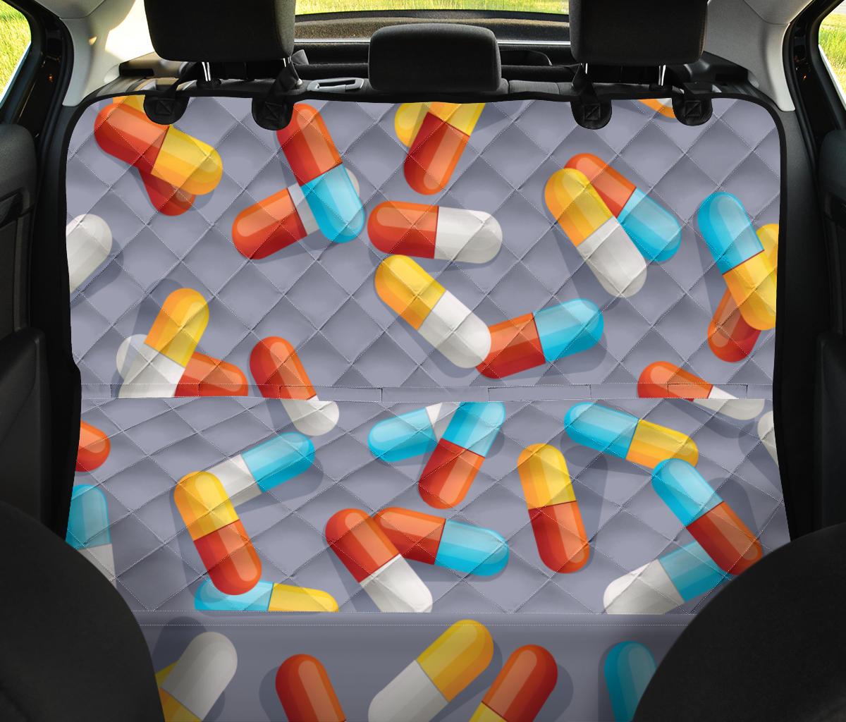 Pill Pattern Print Design A01 Rear Dog Car Seat Cover Hammock