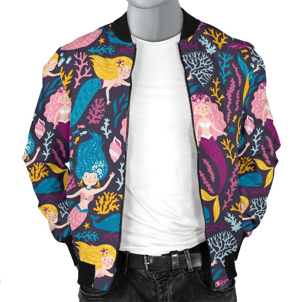 Mermaid Pattern Print Design 08 Men Bomber Jacket