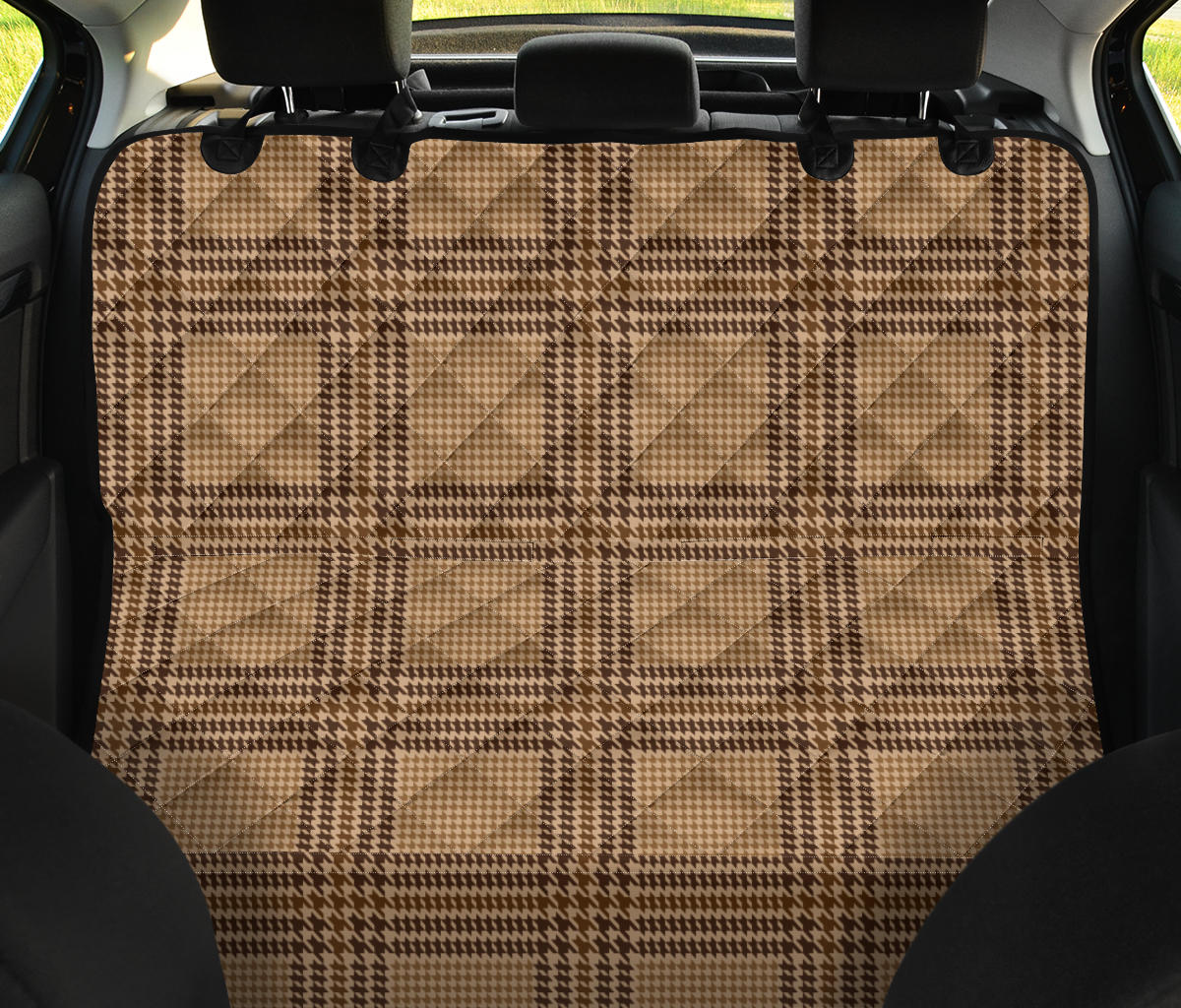 Houndstooth Brown Pattern Print Design 04 Rear Dog Car Seat Cover Hammock