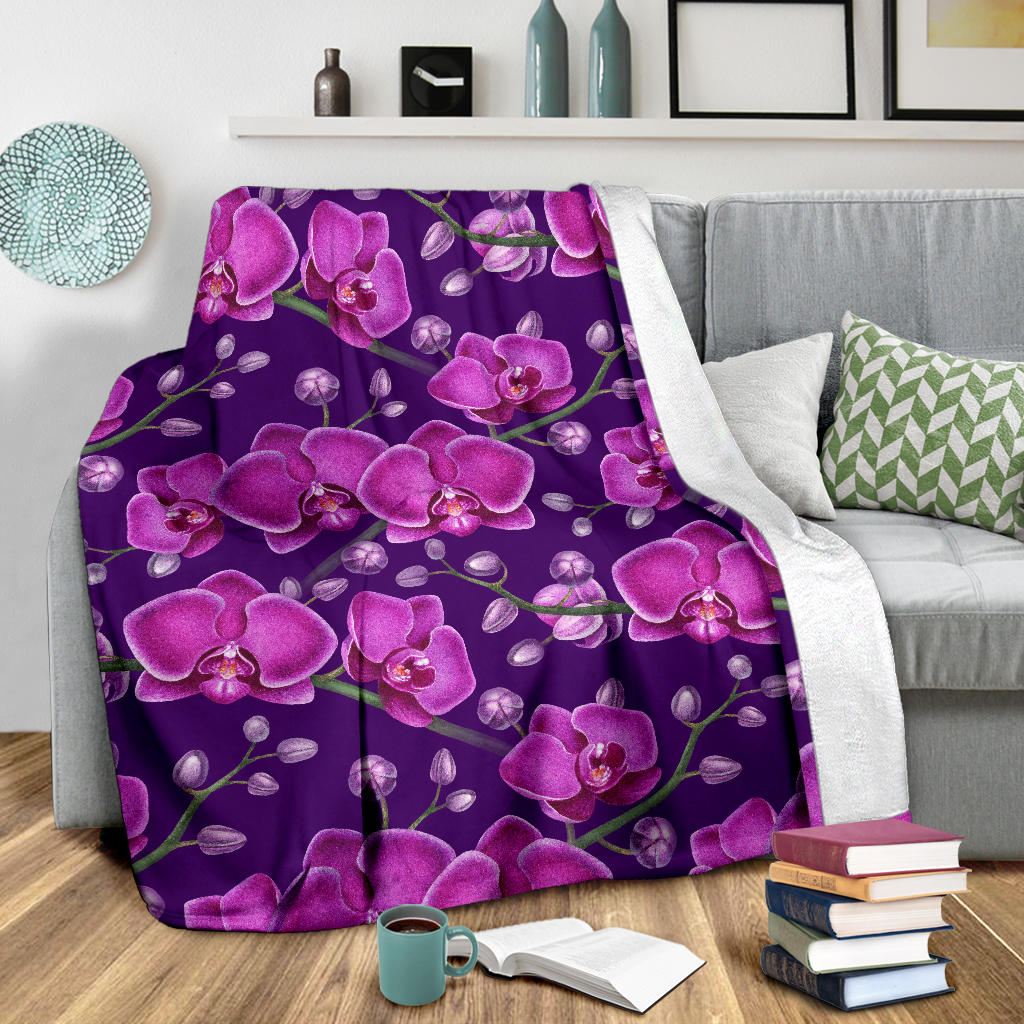 Orchid Pattern Print Design A03 Premium Blanket