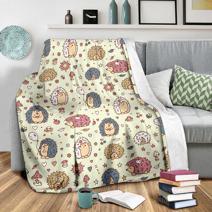 Hedgehog Cute Pattern Print Design 01 Premium Blanket