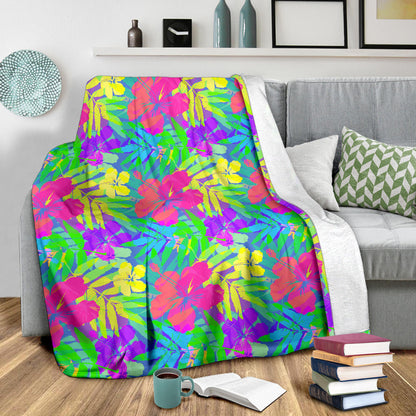 Neon Tropical Pattern Print Design A03 Premium Blanket