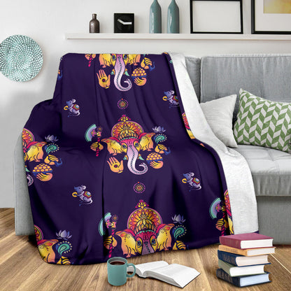Ganesha Pattern Print Design 04 Premium Blanket