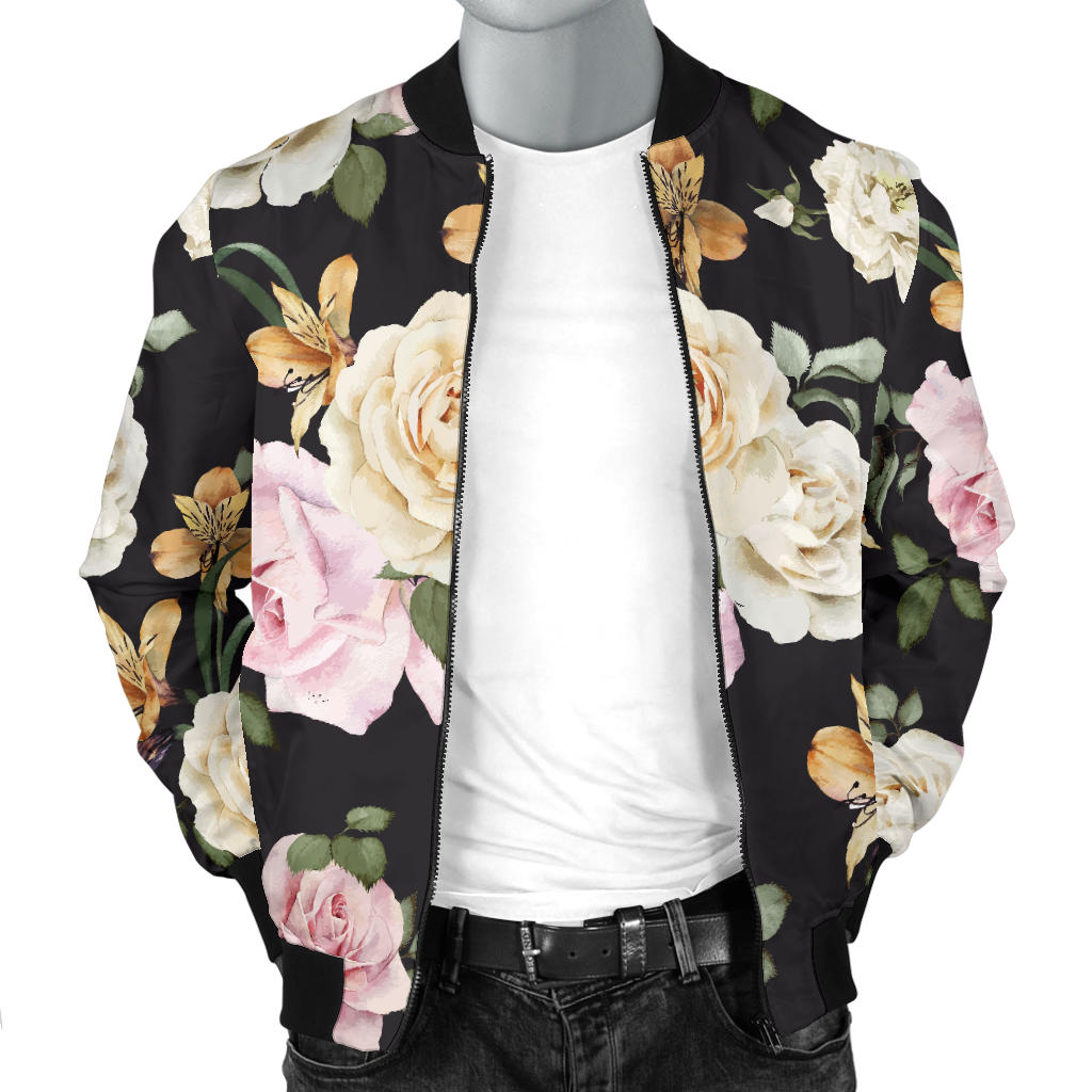 Rose Pattern Print Design A01 Men Bomber Jacket