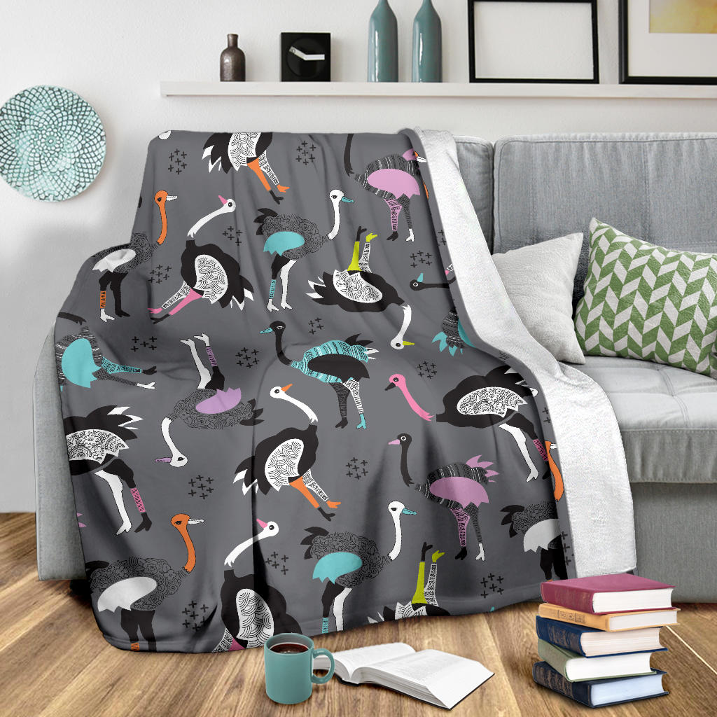 Ostrich Pattern Print Design 01 Premium Blanket