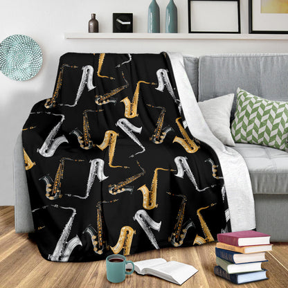 Saxophone Pattern Print Design 01 Premium Blanket