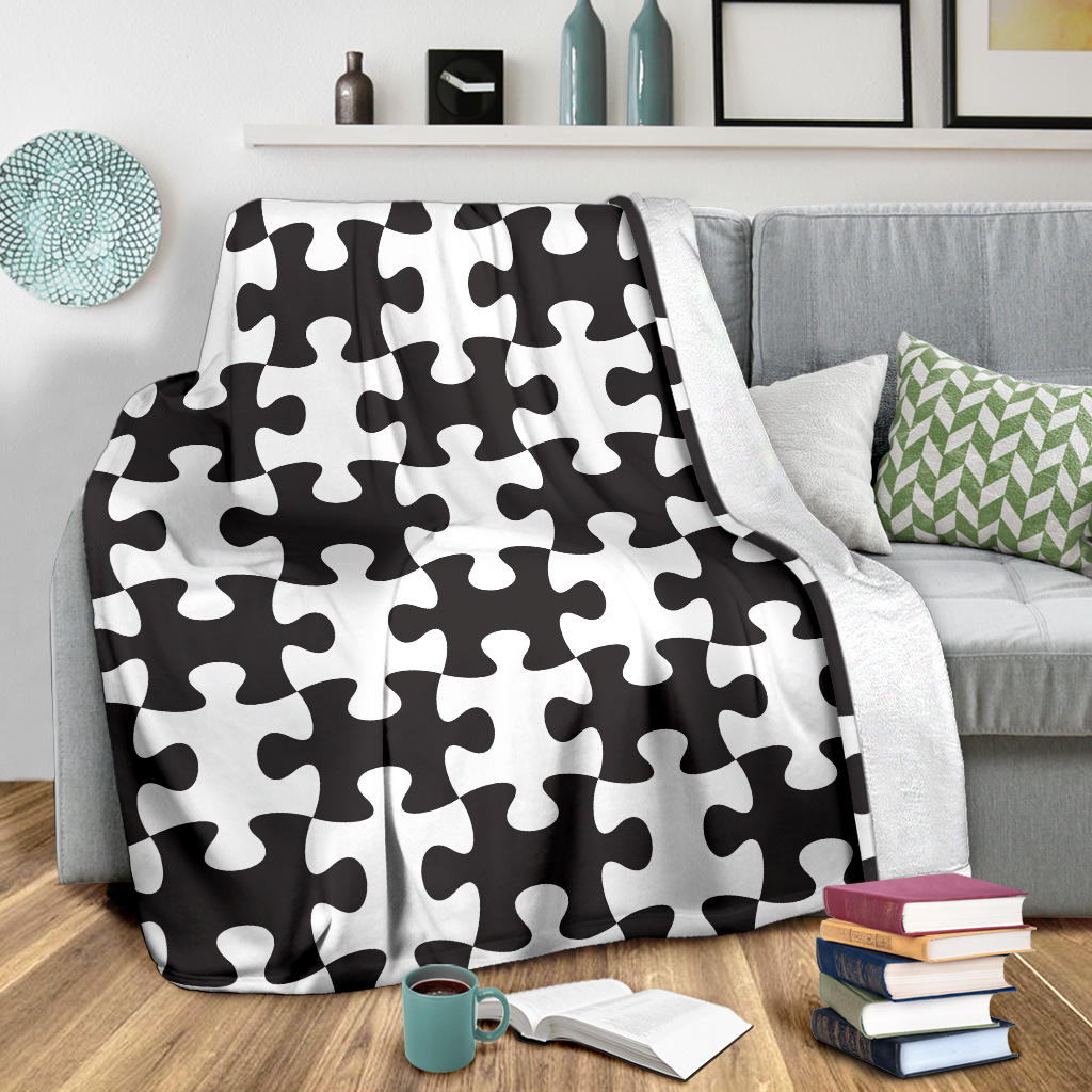 Puzzle Black White Pattern Print Design A02 Premium Blanket