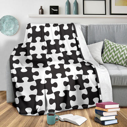 Puzzle Black White Pattern Print Design A02 Premium Blanket
