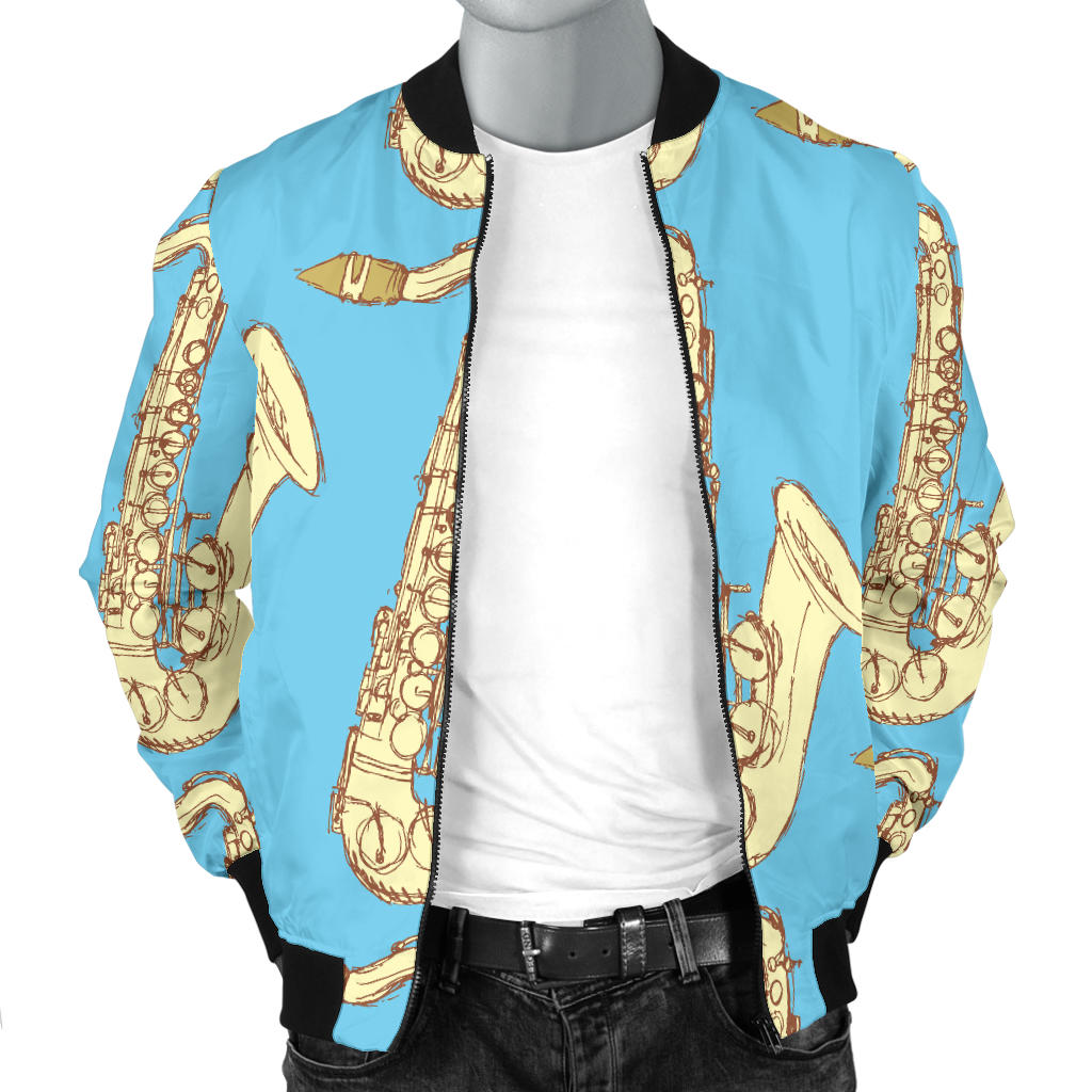 Saxophone Pattern Print Design 03 Men Bomber Jacket