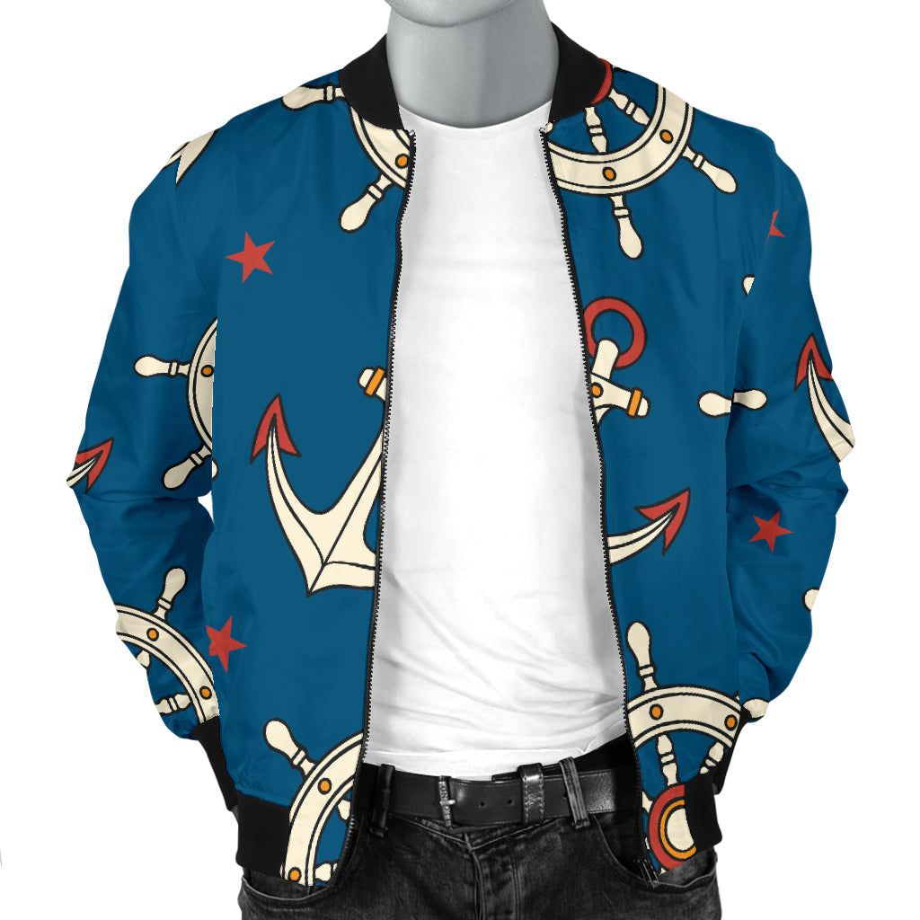 Anchor Pattern Print Design 02 Men Bomber Jacket
