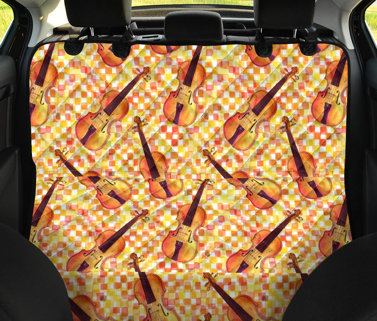 Violin Pattern Print Design 03 Rear Dog Car Seat Cover Hammock