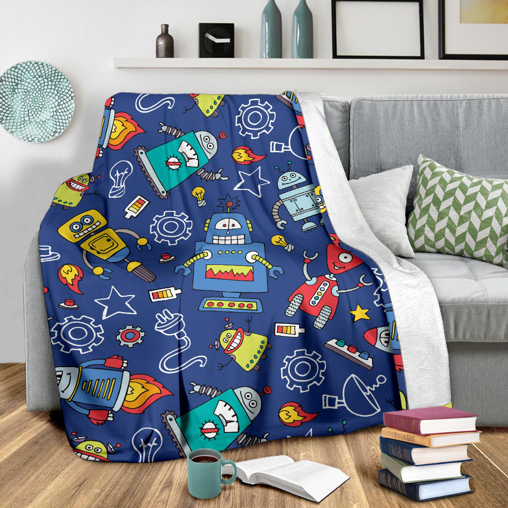 Robot Pattern Print Design A03 Premium Blanket