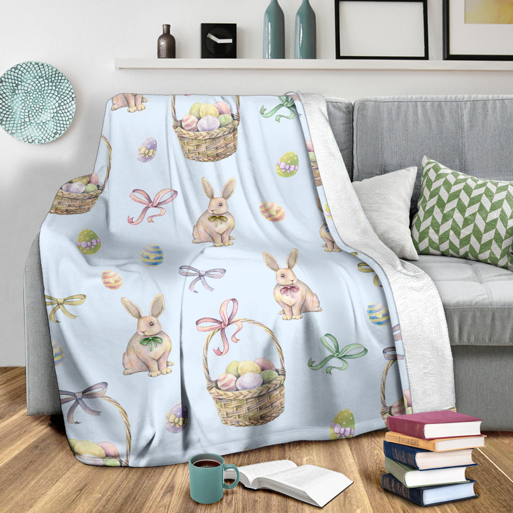 Rabbit Easter Eggs Pattern Print Design 03 Premium Blanket