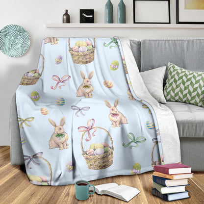 Rabbit Easter Eggs Pattern Print Design 03 Premium Blanket