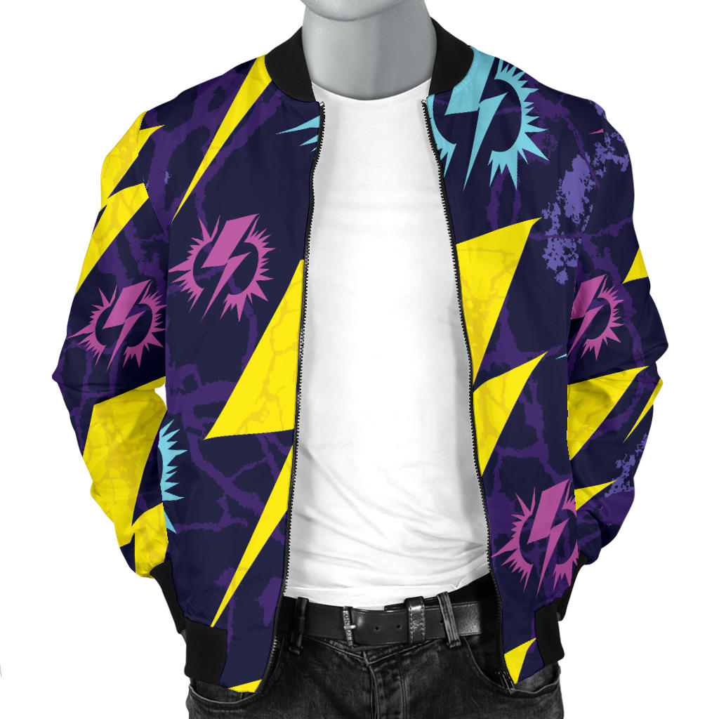 Lightning Thunder Pattern Print Design 01 Men Bomber Jacket