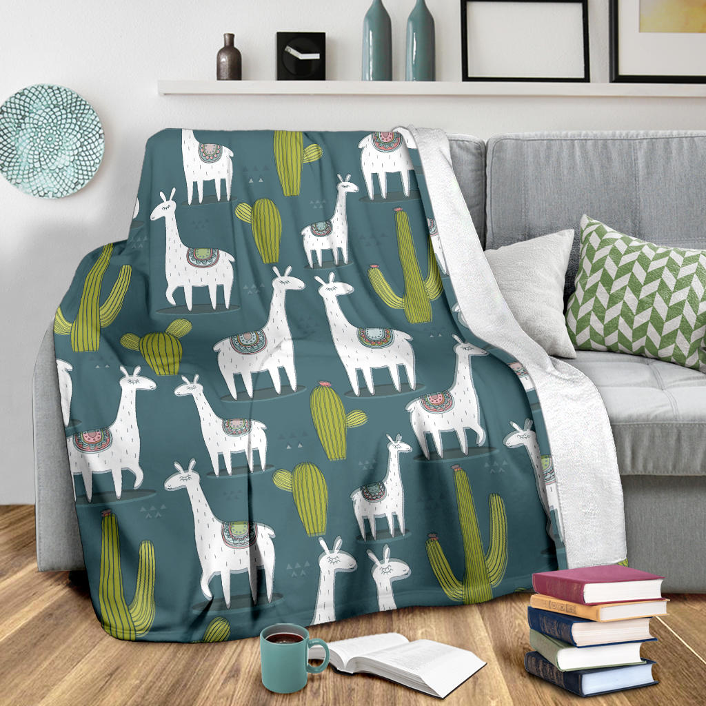 Llama Cactus Pattern Print Design 03 Premium Blanket