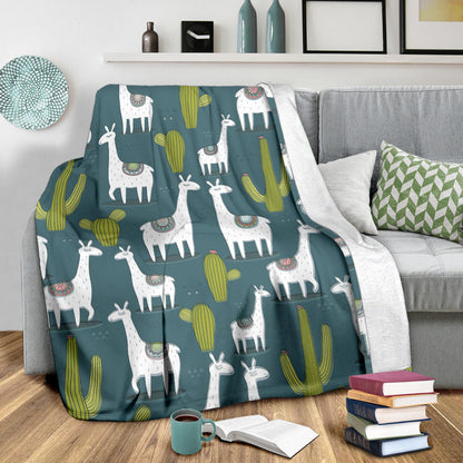 Llama Cactus Pattern Print Design 03 Premium Blanket
