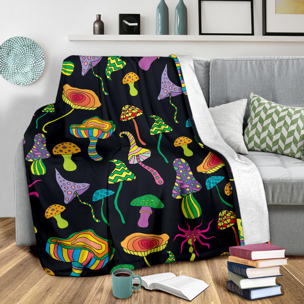 Psychedelic Mushroom Pattern Print Design A02 Premium Blanket