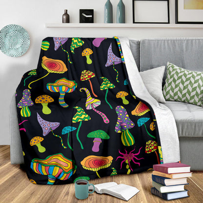 Psychedelic Mushroom Pattern Print Design A02 Premium Blanket