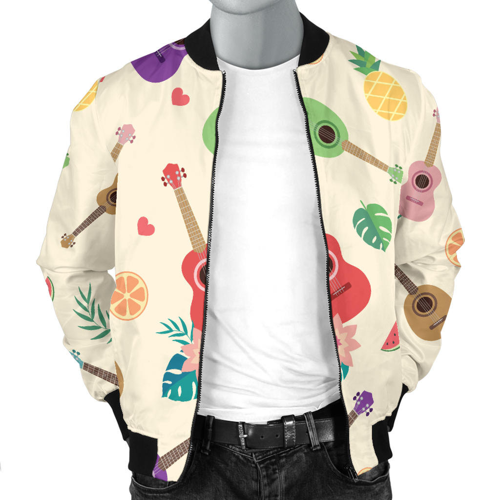Ukulele Pattern Print Design 01 Men Bomber Jacket
