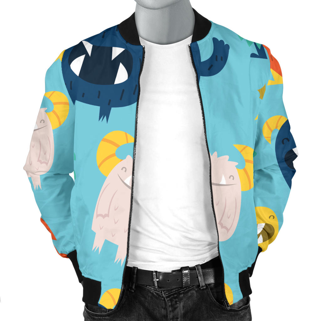 Monster Cartoon Pattern Print Design 03 Men Bomber Jacket