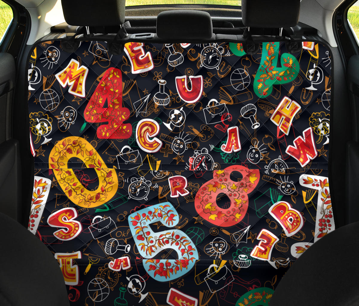 Number Pattern Print Design A03 Rear Dog Car Seat Cover Hammock