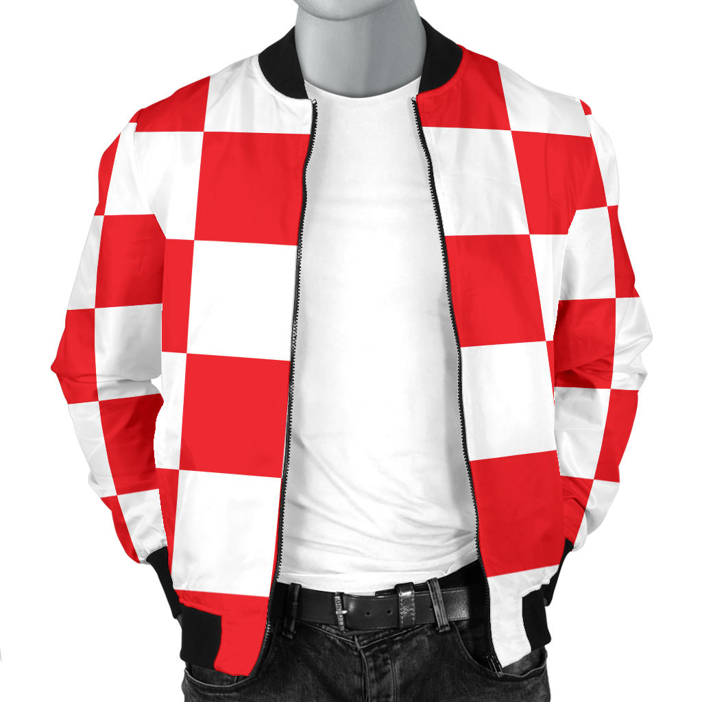 Checkered Red Pattern Print Design 04 Men Bomber Jacket