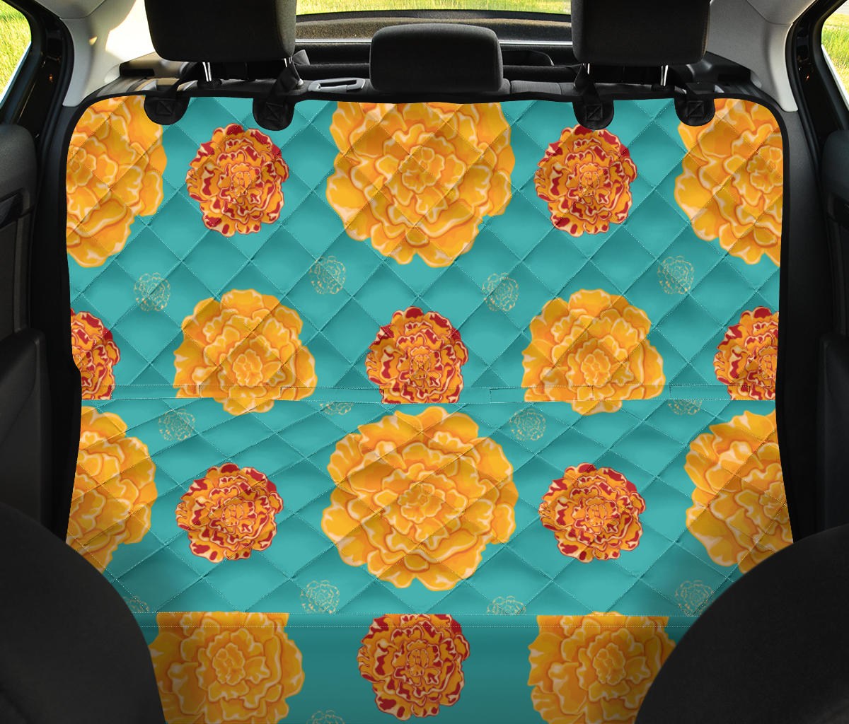 Marigold Pattern Print Design 02 Rear Dog Car Seat Cover Hammock