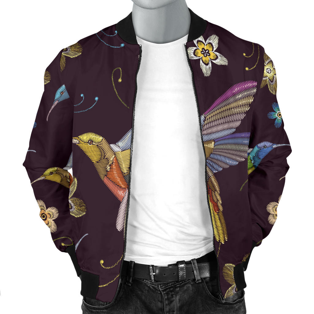 Hummingbird Pattern Print Design 04 Men Bomber Jacket