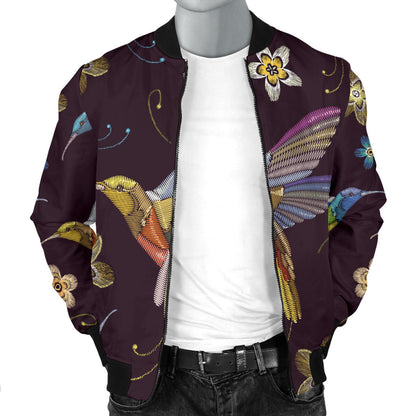 Hummingbird Pattern Print Design 04 Men Bomber Jacket