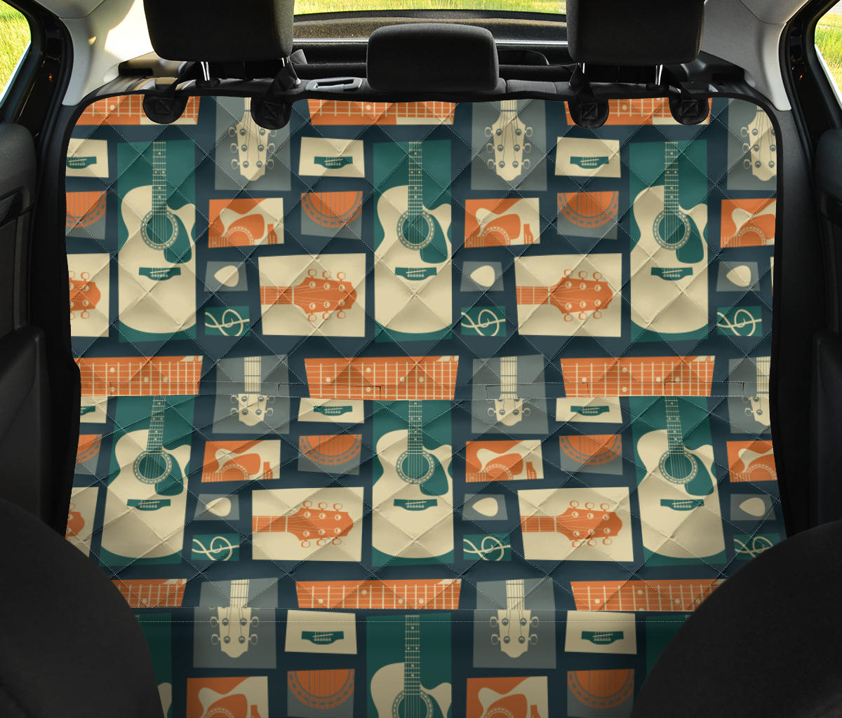 Acoustic Guitar Pattern Print Design 02 Rear Dog Car Seat Cover Hammock