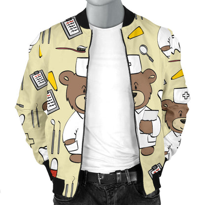 Nurse Bear Pattern Print Design A02 Men Bomber Jacket