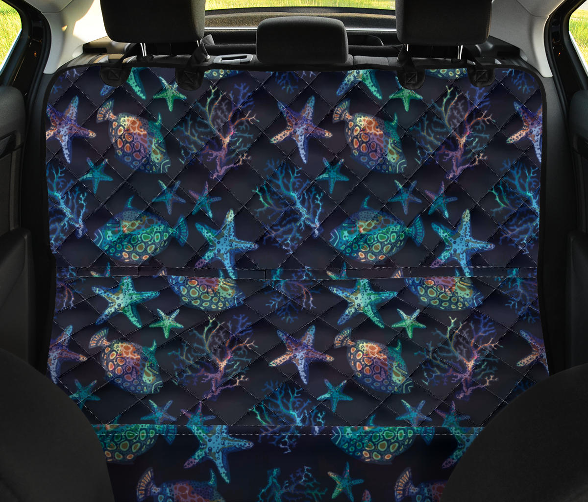 Starfish Pattern Print Design 01 Rear Dog Car Seat Cover Hammock