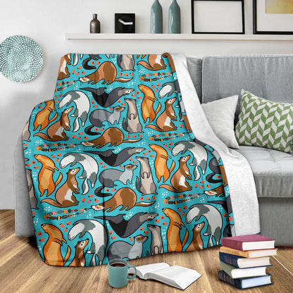 Ferret Pattern Print Design 03 Premium Blanket