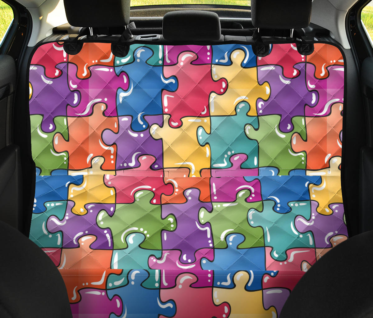 Puzzle Pattern Print Design A05 Rear Dog Car Seat Cover Hammock