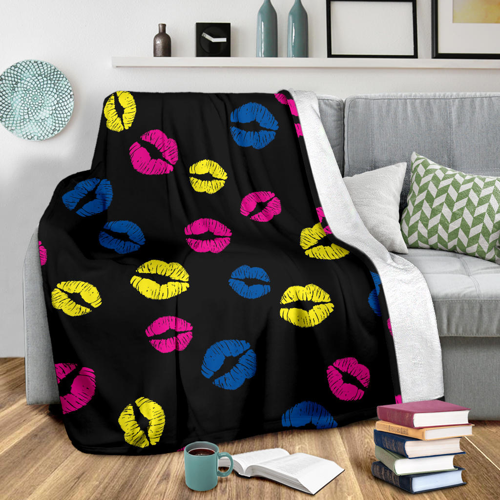 Lip Neon Color Pattern Print Design 01 Premium Blanket