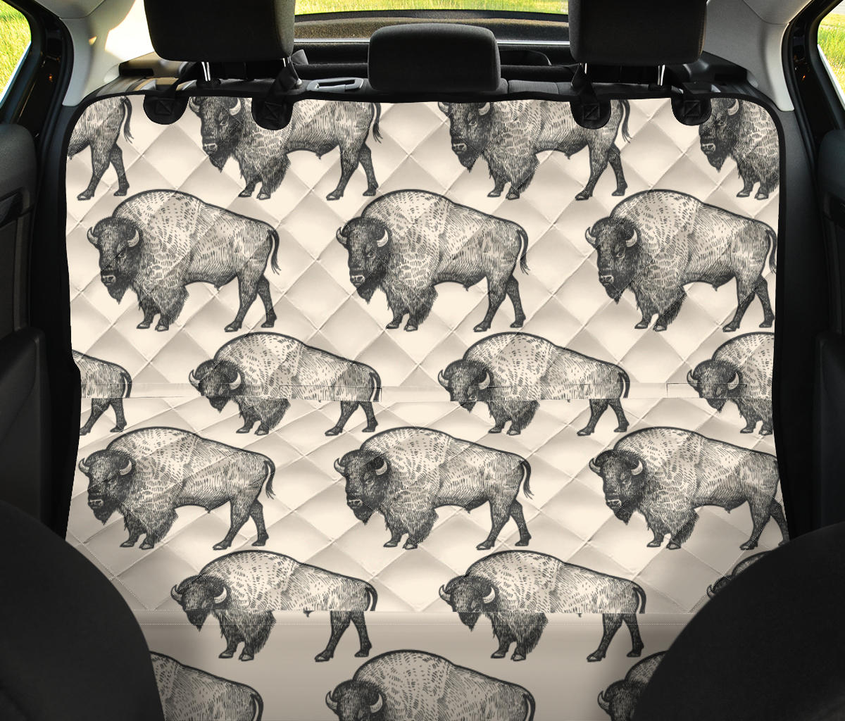 Bison Pattern Print Design 02 Rear Dog Car Seat Cover Hammock