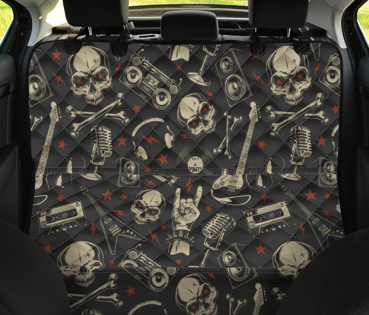 Rock and Roll Skull Pattern Print Design A03 Rear Dog Car Seat Cover Hammock