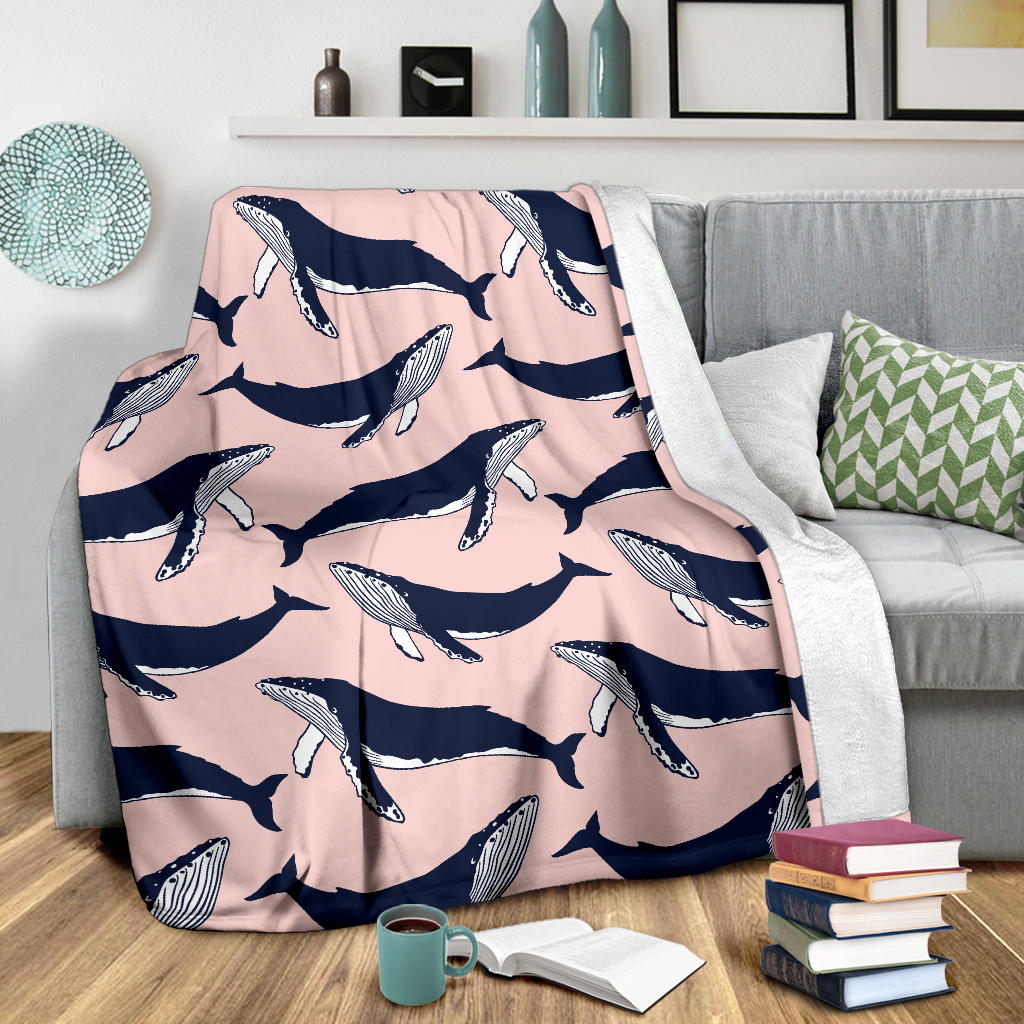 Humpback Whale Pattern Print Design 02 Premium Blanket