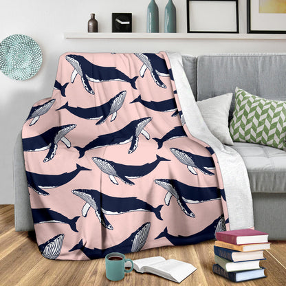 Humpback Whale Pattern Print Design 02 Premium Blanket