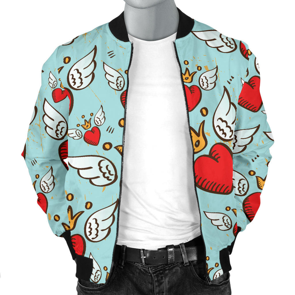 Angel Wings Heart Pattern Print Design 02 Men Bomber Jacket